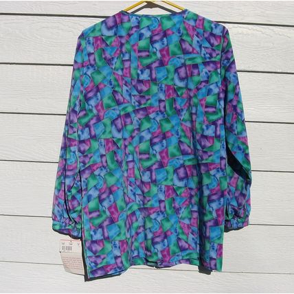 Cherokee Scrub Top XS 42 Chest NWT Stain Glass Blue Green Pink Medical Vet