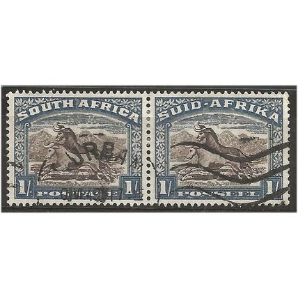 South Africa 1950 SG120 1/- Brown & Chalky Blue Good/Fine Used PAIR .. ...