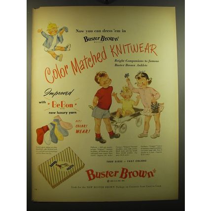 1950 Buster Brown Knitwear Advertisement - Pullover, Creeper and Cardigan
