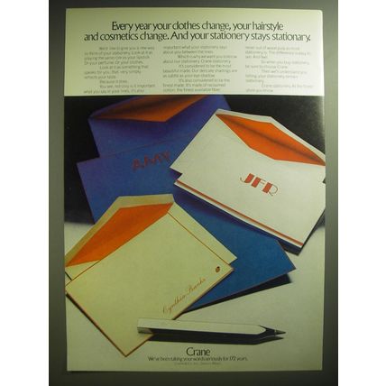 1974 Crane Stationery Ad - Every year your clothes change, your hairstyle