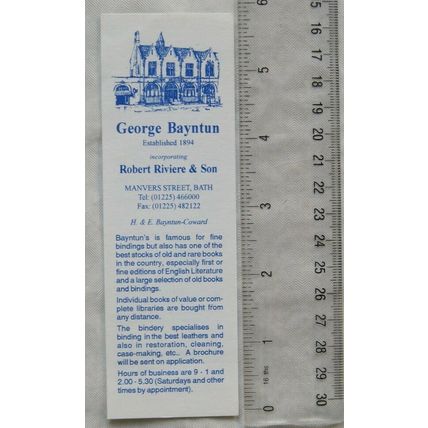 Vintage bookmark - George Baynton, Robert Riviere & Son, Book Museum