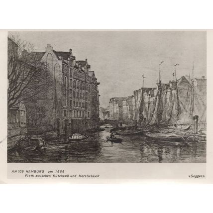 Hamburg Ships German 1888 Painting Real Photo Postcard