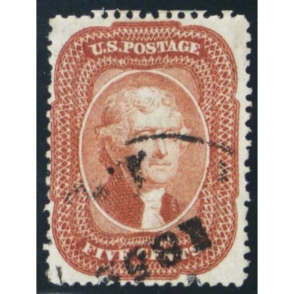 27, Used 5¢ F/VF RARE Brick Red Color Cat $1,450.00 - Stuart Katz