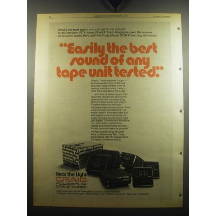 1974 Craig Powerplay Car Stereos Ad - Easily the best sound of any tape unit