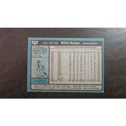 1980 Topps Willie Horton Seattle Mariners Card #532