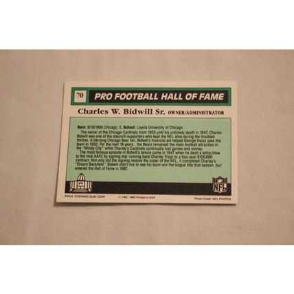 Charles W. Bidwell Sr. 1990 Swell Pro Football Hall of Fame NO. 70