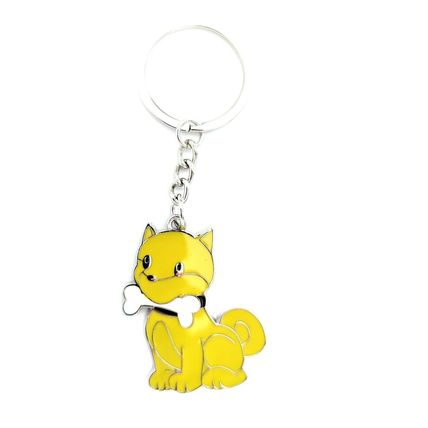 Dog & Bone Keyring Key Ring Yellow Gift Keychain Bag Charm Metal Enamel A42
