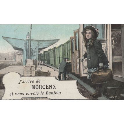 J'Arrive At Morcenx Old French Train Railway 1908 Postcard