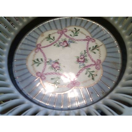 Dresden Compote pierced sides floral pattern light blue and white