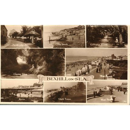 Bexhill on Sea, Sussex, 8 x Multiview, England, 1950s?, Postcard