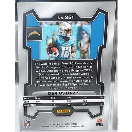 2023 Panini Prizm DERIUS DAVIS (Chargers) Rookie Card #351