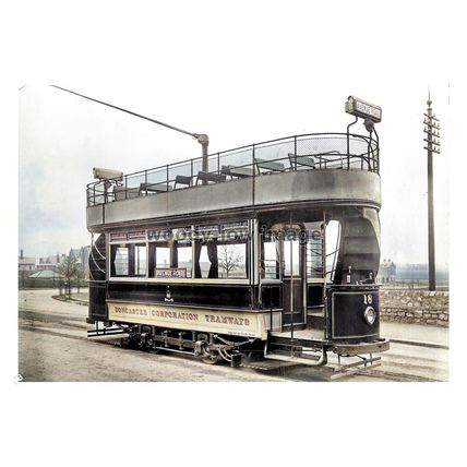 ptc8480 - Yorks' - Doncaster Corp. Tram No.18 arrives at Avenue Road - print 6x4