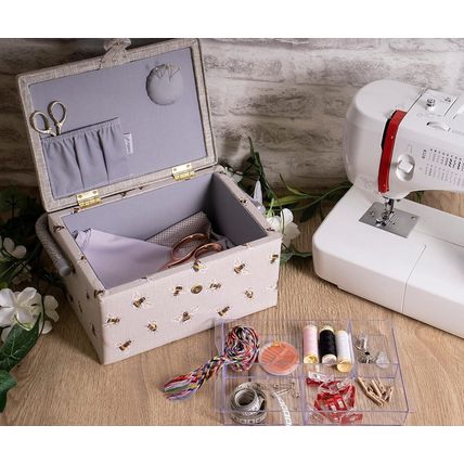 HobbyGift Medium Sewing Box (Embroidered) - Bee Design - High Quality Storage