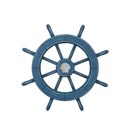 Rustic All Light Blue Decorative Ship Wheel With Seashell 18""