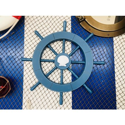 Rustic All Light Blue Decorative Ship Wheel With Seashell 18""