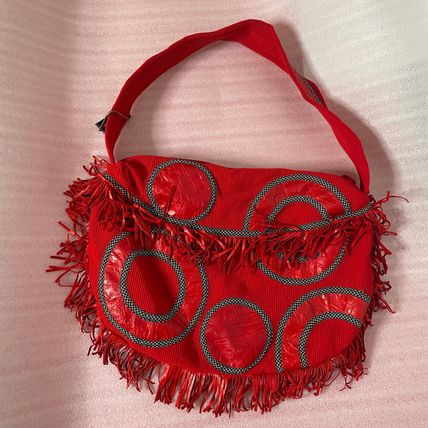 1980s Large Red Overnight Baby Bag Leather Fringed bAG MAKE OFFER!