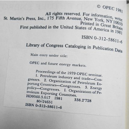 OPEC and Future Energy Markets : Proceedings of the OPEC Seminar, Vienna, 1979