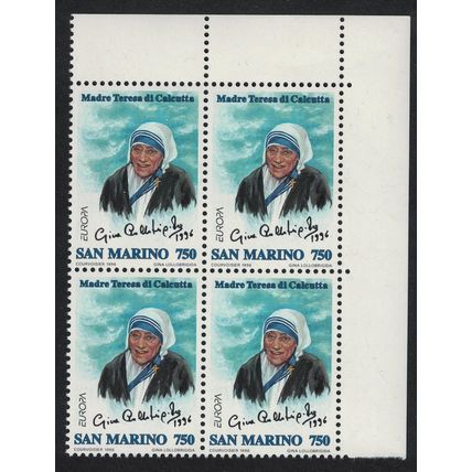 San Marino Mother Teresa Europa Famous Women Corner Block of 4 1996 MNH SG#1541