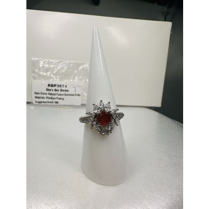 Bomb Party Ring Sz7 RBP3674 She Got Drama Natural Fusion Burmese Ruby Rhodium Pl