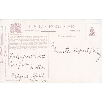 B585 BEDFORD -THE TOWN BRIDGE . TUCK OILETTE. PRINTED POSTCARD