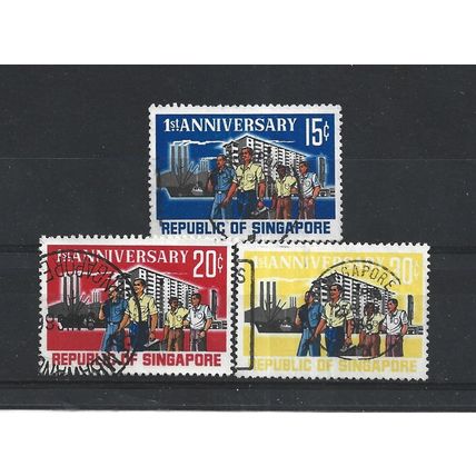 Singapore.First Anniversary of Republic set of 3.Fine Used.Jun25