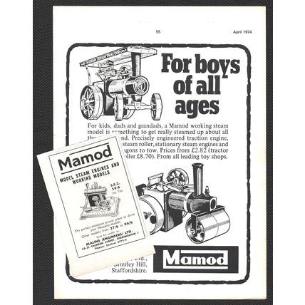 MALINS LTD., MAMOD STEAM : 2 x Original 1957 & 1974 Magazine Adverts POST FREE