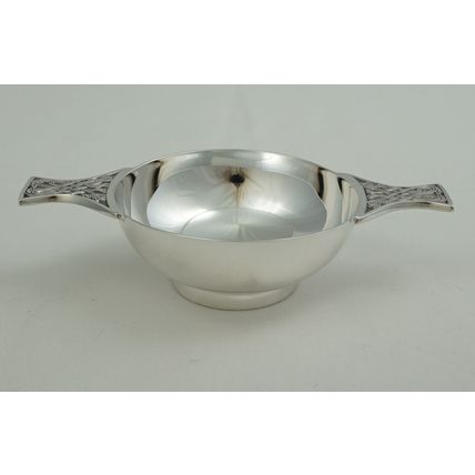 4 ¾" Scottish Sterling Silver Quaich with Celtic Decoration, Edinburgh 1992.