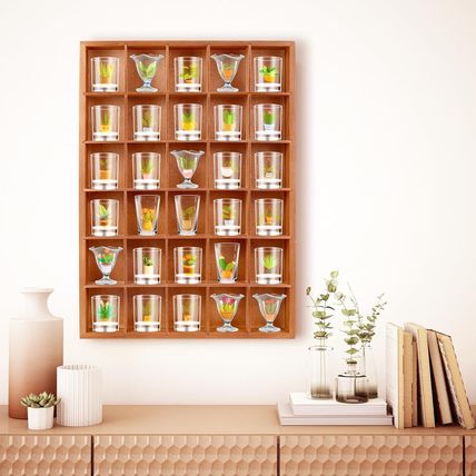 2 Pcs Shot Glass Display Case, Brown Wooden Shot Glass Shelf with Removable Shel