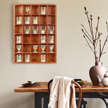 2 Pcs Shot Glass Display Case, Brown Wooden Shot Glass Shelf with Removable Shel