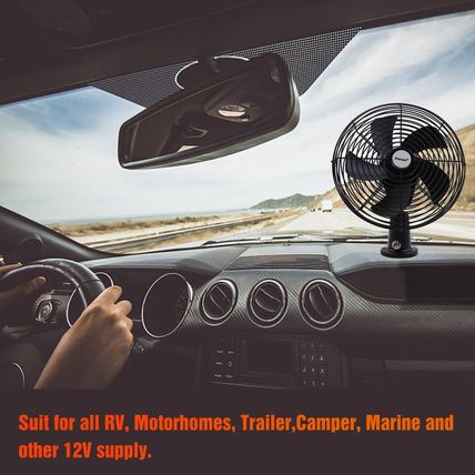 Facon 12V RV Cooling Fan with 2 Speed Switch, Dia: 8-3/4’’, Heavy Duty Black Met