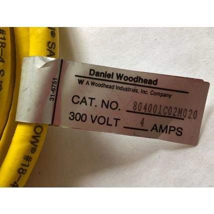 new DANIEL WOODHEAD 804001C02M020 300V 4 AMPS CABLE ASSEMBLY, CORDSET,DI