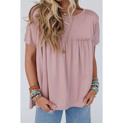 Light Pink Ruffled Trim Loose Babydoll Tee
