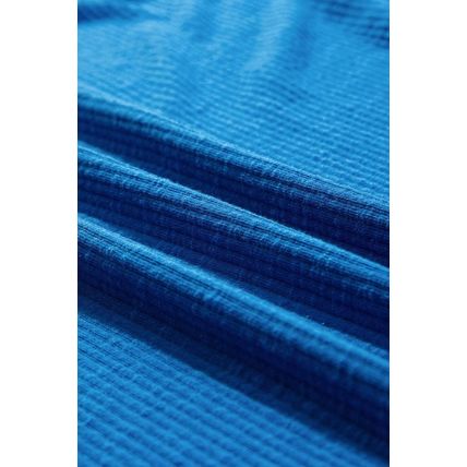 Blue Ribbed Exposed Seam Knit V Neck Long Sleeve Top