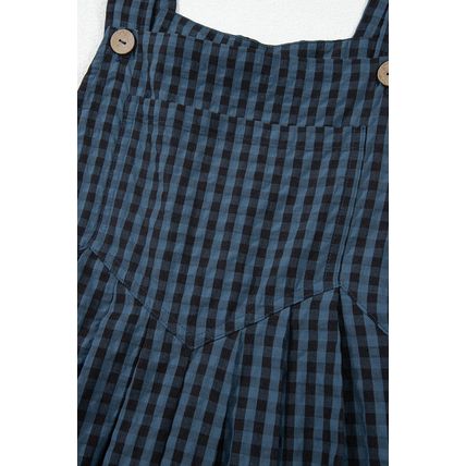 Sail Blue Plaid Print Buttoned Pocketed High Waist Overall