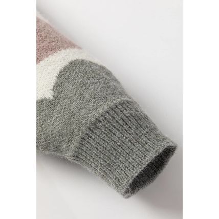 Gray Wave Striped Balloon Sleeve Drop Shoulder Sweater