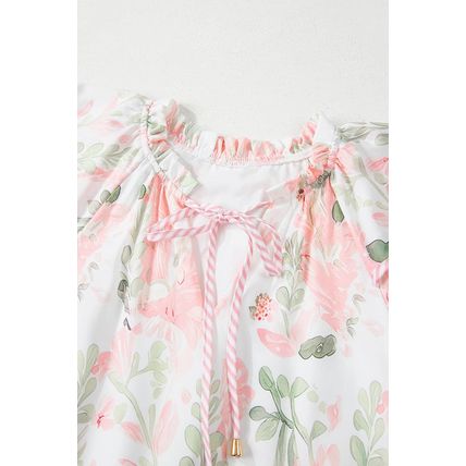 Pink Floral Contrast Edge Layered Short Sleeve Mini Dress