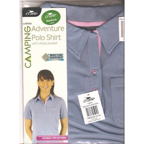 CRANE Ladies Adventure Blue Polo Shirt with Chest Pocket BNWT