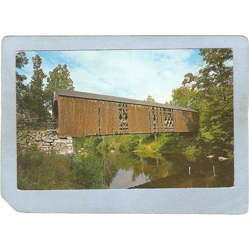 NH Milford Covered Bridge Postcard Bridge Over Souhegan River World Guide ~410