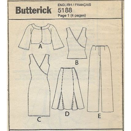 Butterick 5188 Sewing Pattern Misses Jacket Top Dress Skirt Pants Sz 14 16 18 20