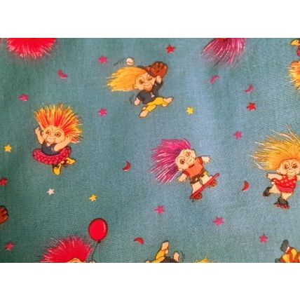 Vintage California Trolls Fabric Blue Background 1 YD 44" Wide