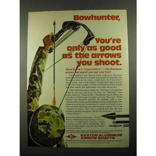 1976 Easton Game Getter Aluminum Arrow Shafts Ad