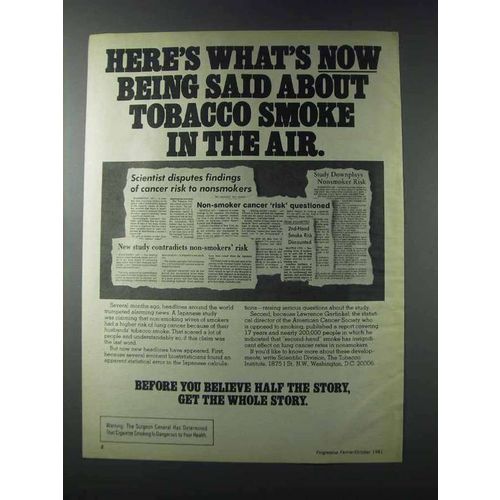 1981 The Tobacco Institute Ad - Smoke In the Air