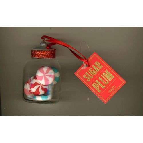 Clear Acrylic Peppermint Candy Jar With Red/White Glitter Top Christmas Ornament