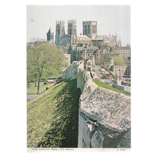 YORK MINSTER FROM CITY WALLS used vintage postcard by Judges =