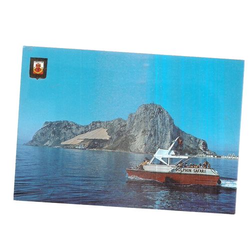 DOLPHIN SAFARI, ROCK OF GIBRALTAR used postcard vintage 1982 Russian stamp =