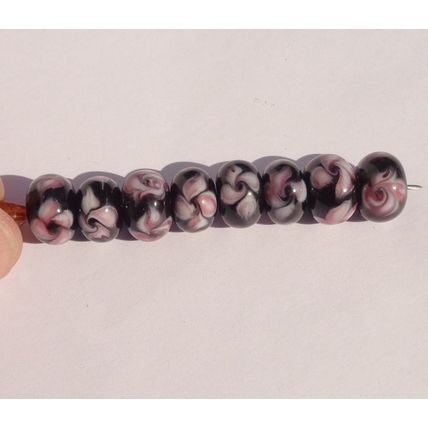 8 Black Pink Rondelle Beads 12x8mm Crafting Jewelry Making Sewing bd092