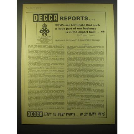 1966 Decca Records, Navigator and Radar Ad - Decca Reports.. We are fortunate