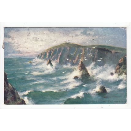 Scottish Rough Seas View from Malcolm's Head Fair Isle 1908 Oilette Art Postcard