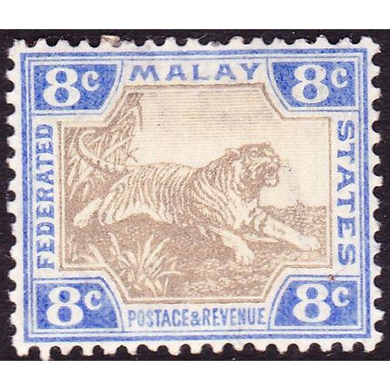 FEDERATED MALAY STATES 1907 8c Leaping Tiger Grey & Ultramarine SG41bb- MINT