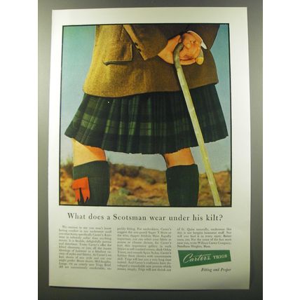 1953 Carter's Trigs Underwear Ad - What does a Scotsman wear under his kilt?